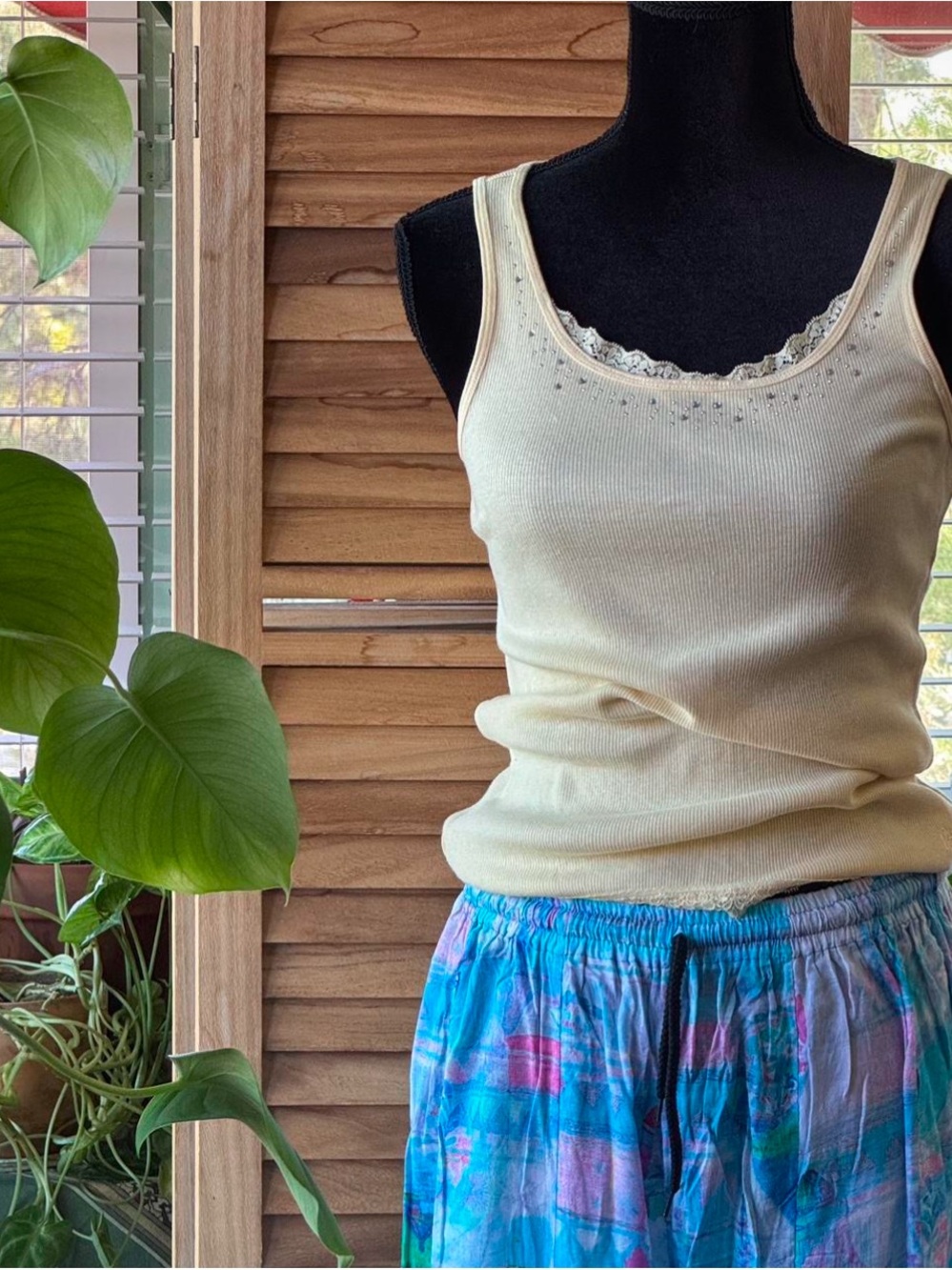 Limited Too Cream Ribbed Tank with Lace Trim